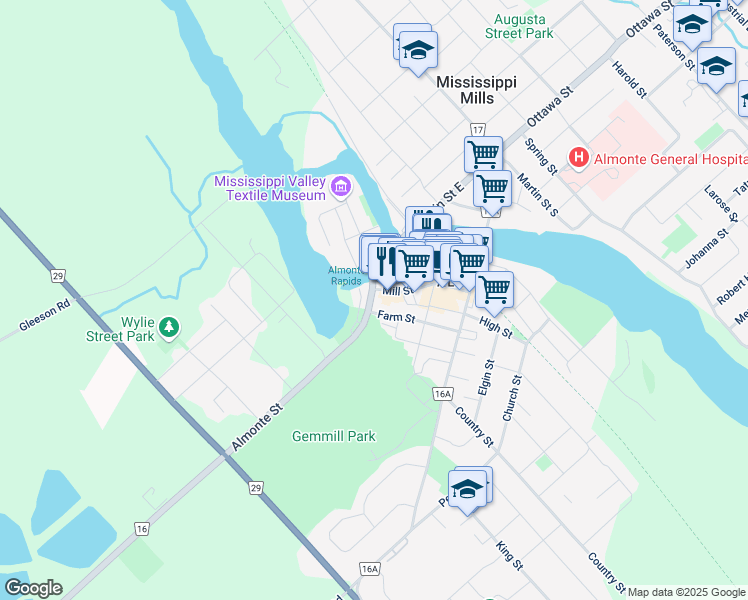 map of restaurants, bars, coffee shops, grocery stores, and more near 61 Almonte Street in Mississippi Mills