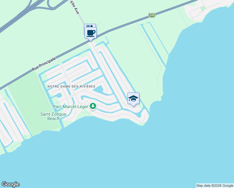 map of restaurants, bars, coffee shops, grocery stores, and more near 133 70e Av in Saint-Zotique