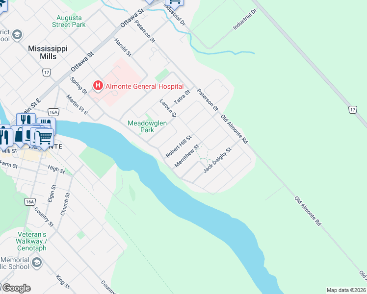 map of restaurants, bars, coffee shops, grocery stores, and more near 608 Robert Hill Street in Mississippi Mills