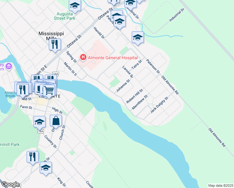 map of restaurants, bars, coffee shops, grocery stores, and more near 7 Johanna Street in Mississippi Mills