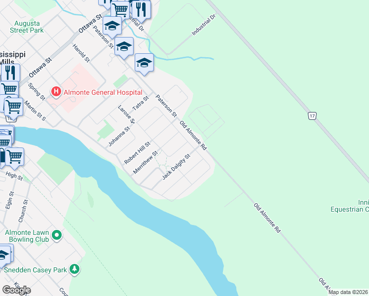map of restaurants, bars, coffee shops, grocery stores, and more near 458 Van Dusen Street in Mississippi Mills