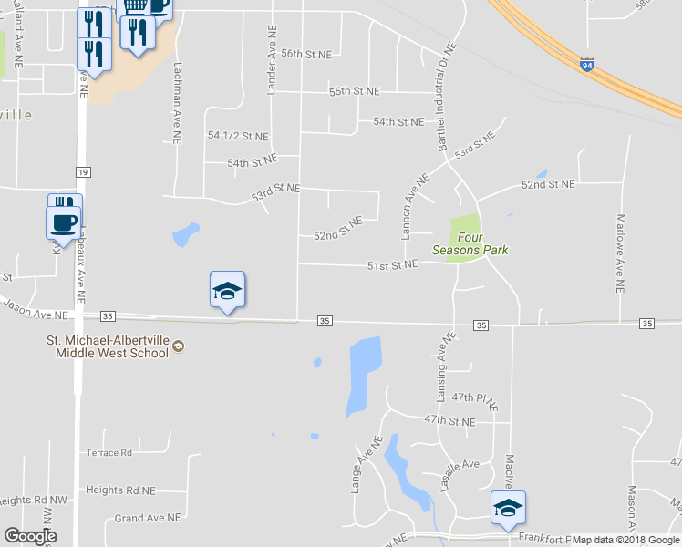 map of restaurants, bars, coffee shops, grocery stores, and more near 11607 51st Street Northeast in Albertville