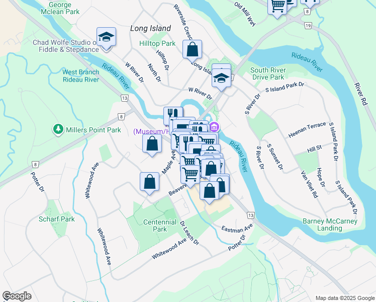 map of restaurants, bars, coffee shops, grocery stores, and more near in Ottawa
