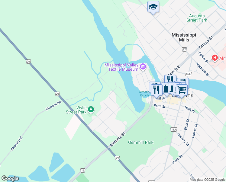 map of restaurants, bars, coffee shops, grocery stores, and more near Dunn Street in Mississippi Mills