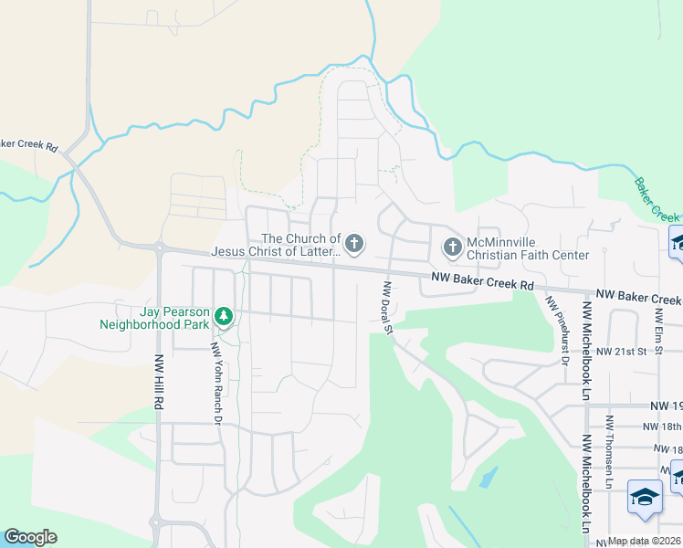 map of restaurants, bars, coffee shops, grocery stores, and more near 2394 Northwest Shadden Drive in McMinnville