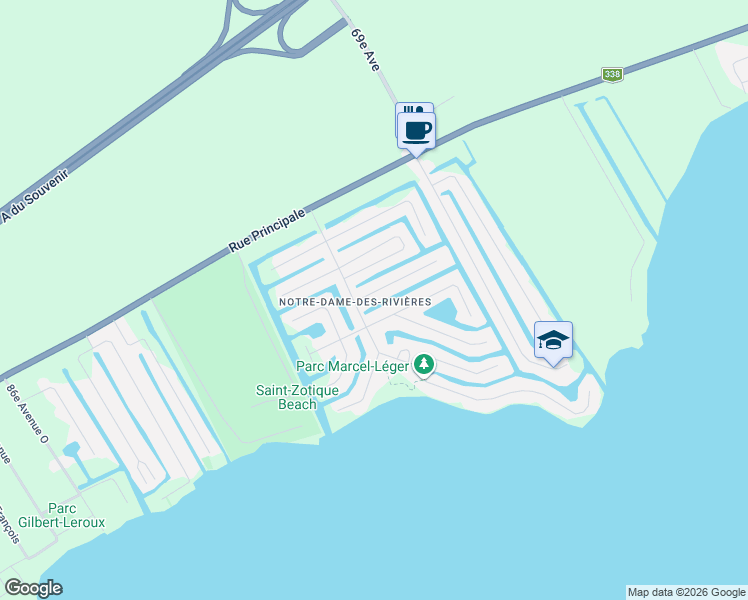 map of restaurants, bars, coffee shops, grocery stores, and more near 327 5e Rue in Saint-Zotique
