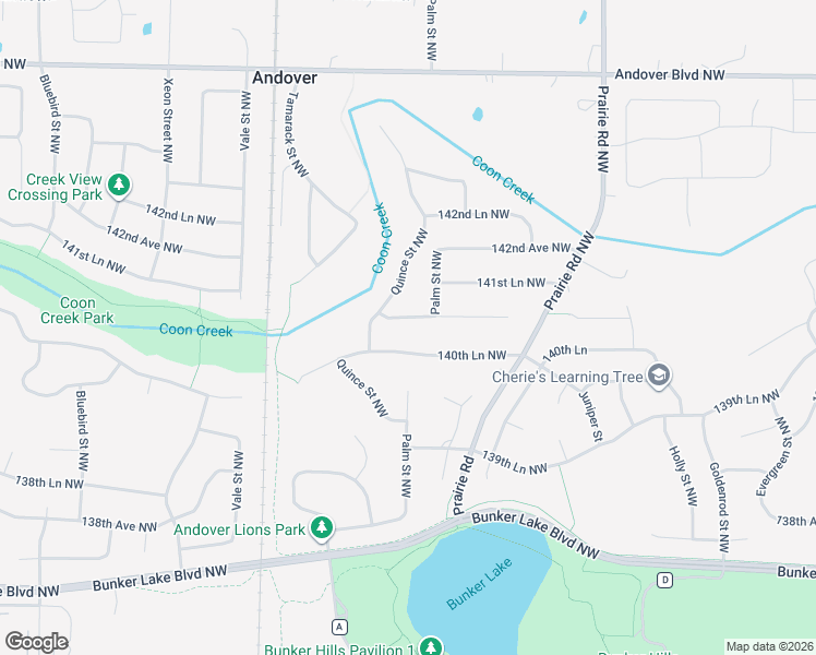 map of restaurants, bars, coffee shops, grocery stores, and more near 826 141st Avenue Northwest in Andover