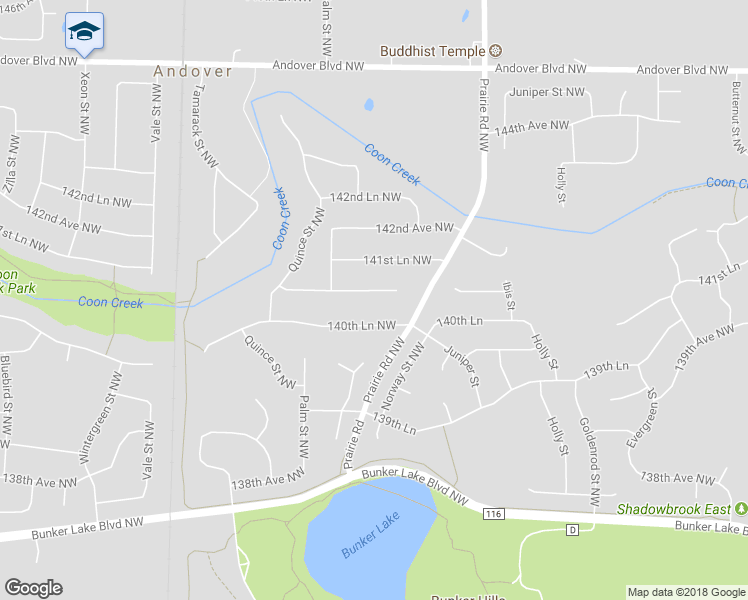 map of restaurants, bars, coffee shops, grocery stores, and more near 712 141st Avenue Northwest in Andover