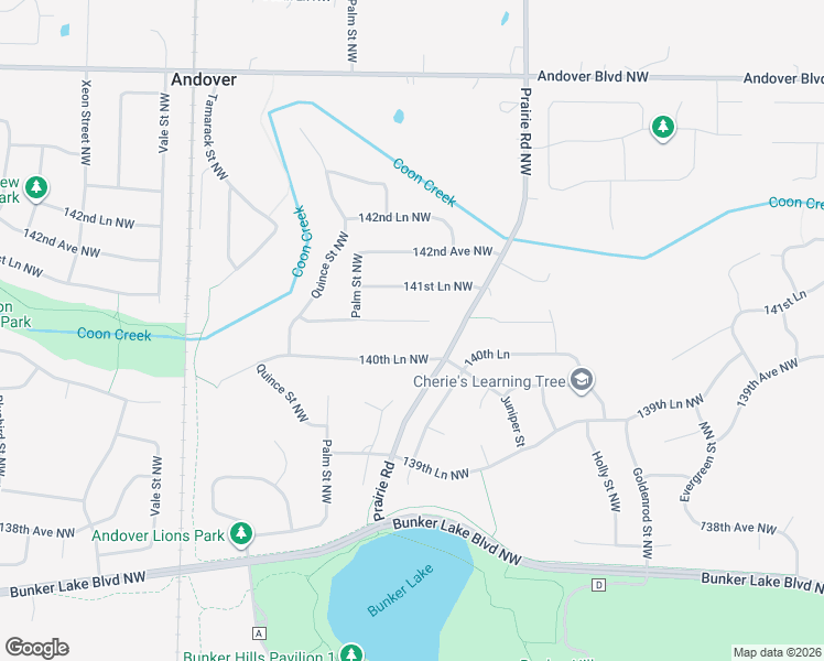 map of restaurants, bars, coffee shops, grocery stores, and more near 712 141st Avenue Northwest in Andover