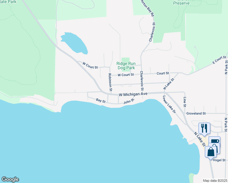 map of restaurants, bars, coffee shops, grocery stores, and more near 500 West Michigan Avenue in Boyne City