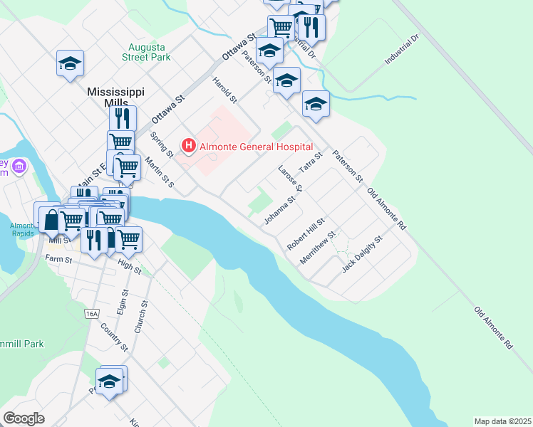 map of restaurants, bars, coffee shops, grocery stores, and more near 7 Johanna Street in Mississippi Mills