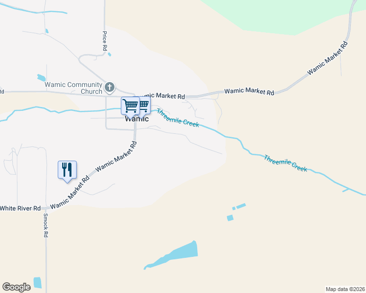 map of restaurants, bars, coffee shops, grocery stores, and more near 80406 Wamic Market Road in Tygh Valley