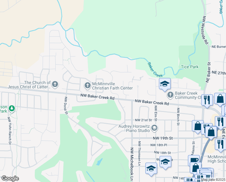 map of restaurants, bars, coffee shops, grocery stores, and more near 2482 Northwest Pinehurst Drive in McMinnville
