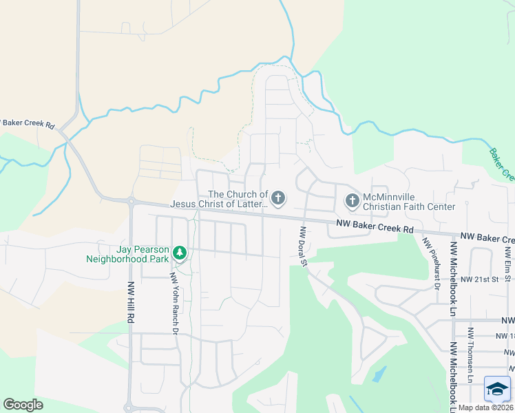 map of restaurants, bars, coffee shops, grocery stores, and more near 2394 Northwest Shadden Drive in McMinnville