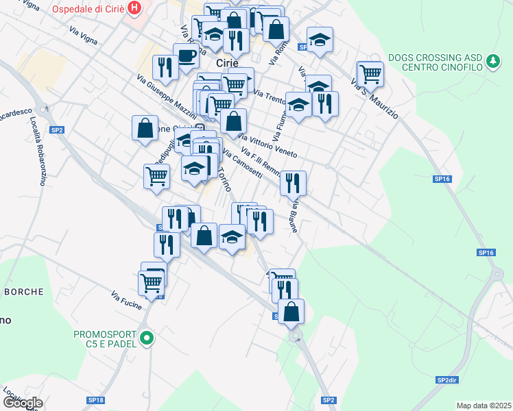 map of restaurants, bars, coffee shops, grocery stores, and more near 1 Via Generale Biagio Zaffiri in Ciriè