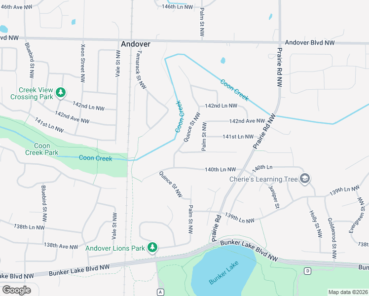 map of restaurants, bars, coffee shops, grocery stores, and more near 826 141st Avenue Northwest in Andover