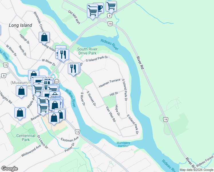 map of restaurants, bars, coffee shops, grocery stores, and more near 1056 Heenan Terrace in Ottawa