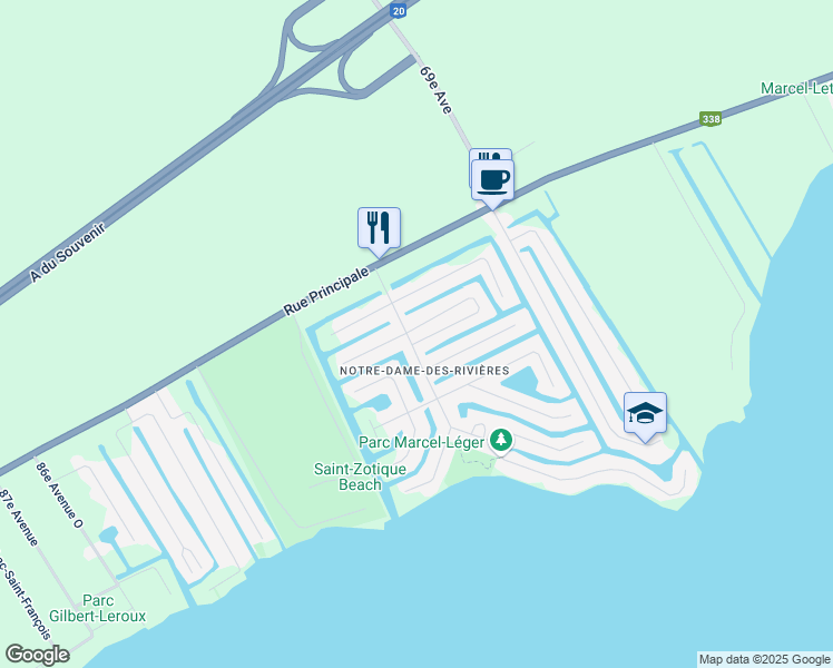 map of restaurants, bars, coffee shops, grocery stores, and more near 145 3e Rue in Saint-Zotique
