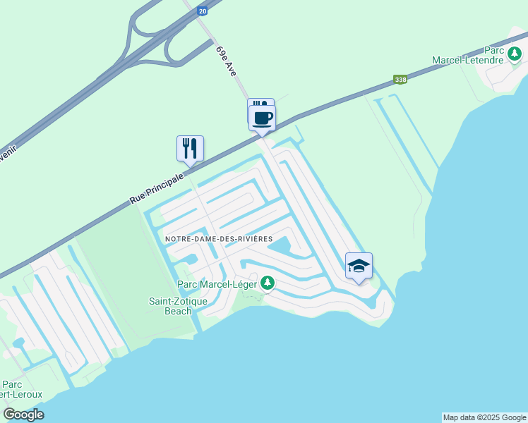 map of restaurants, bars, coffee shops, grocery stores, and more near 280 5e Rue in Saint-Zotique
