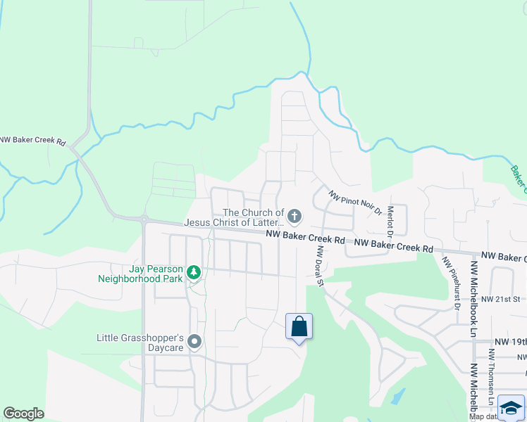 map of restaurants, bars, coffee shops, grocery stores, and more near 1755 Northwest Baker Creek Road in McMinnville