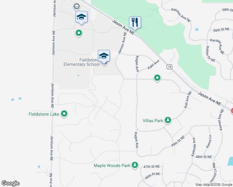 map of restaurants, bars, coffee shops, grocery stores, and more near 5236 Jansen Avenue Northeast in Saint Michael