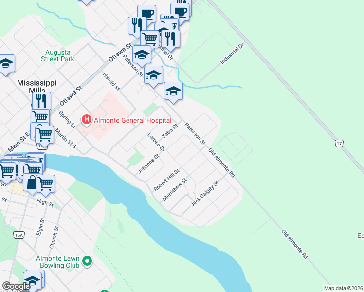 map of restaurants, bars, coffee shops, grocery stores, and more near 511 Kilburn Street in Mississippi Mills