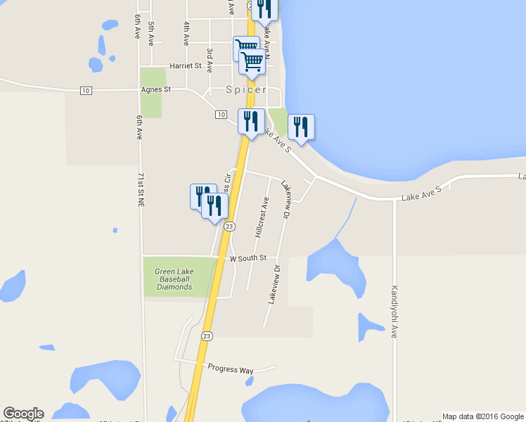 map of restaurants, bars, coffee shops, grocery stores, and more near 184 Hillcrest Avenue in Spicer