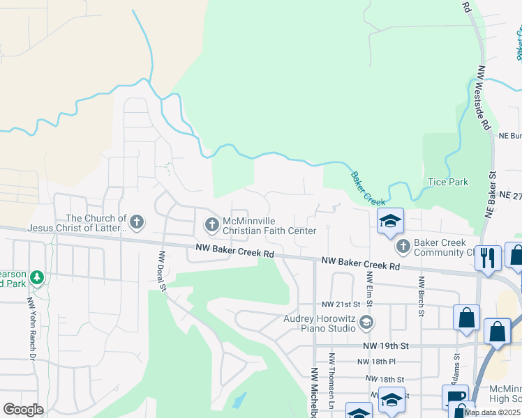 map of restaurants, bars, coffee shops, grocery stores, and more near 2632 Northwest Zinfandel Loop in McMinnville