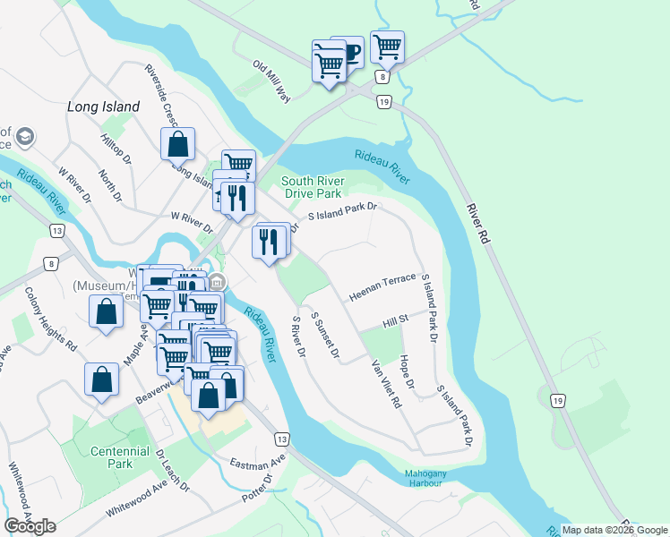 map of restaurants, bars, coffee shops, grocery stores, and more near 1056 Brandywine Court in Ottawa
