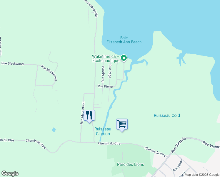 map of restaurants, bars, coffee shops, grocery stores, and more near 12 Rue Pierre in Knowlton