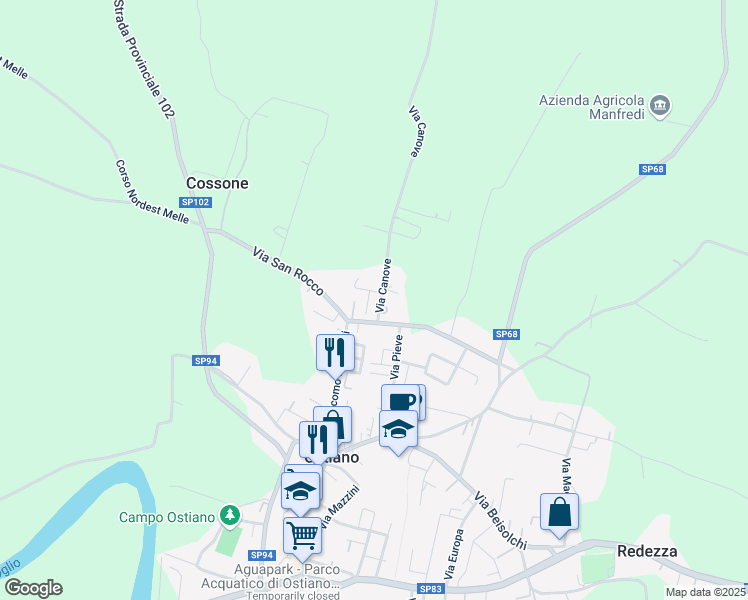 map of restaurants, bars, coffee shops, grocery stores, and more near 5 Via Canove in Ostiano