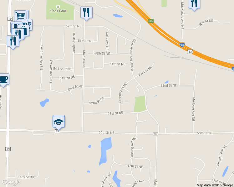 map of restaurants, bars, coffee shops, grocery stores, and more near 5225 Lannon Ave NE in Albertville