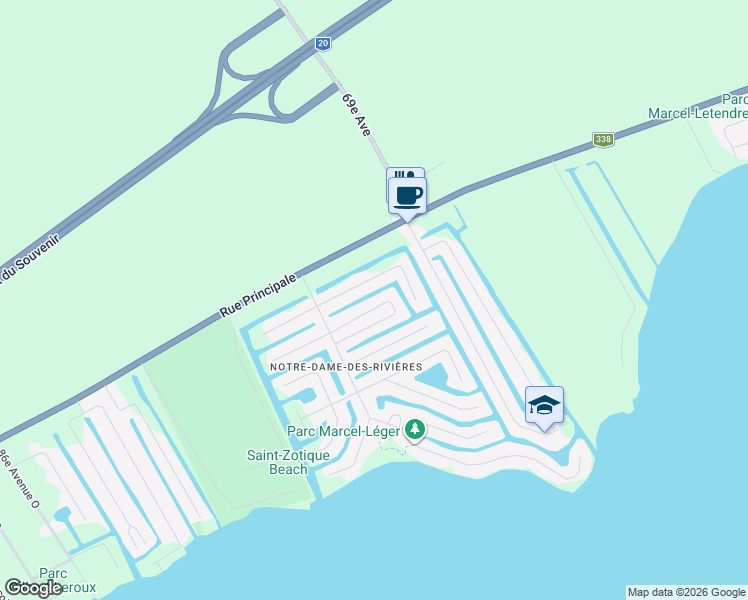 map of restaurants, bars, coffee shops, grocery stores, and more near 266 3e Rue in Saint-Zotique