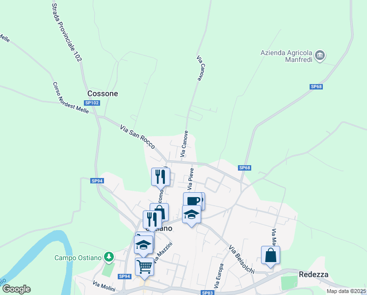 map of restaurants, bars, coffee shops, grocery stores, and more near 5 Via Canove in Ostiano