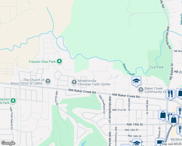 map of restaurants, bars, coffee shops, grocery stores, and more near 2701 Northwest Pinehurst Drive in McMinnville