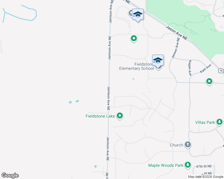 map of restaurants, bars, coffee shops, grocery stores, and more near 5270 Jamison Avenue Northeast in Saint Michael