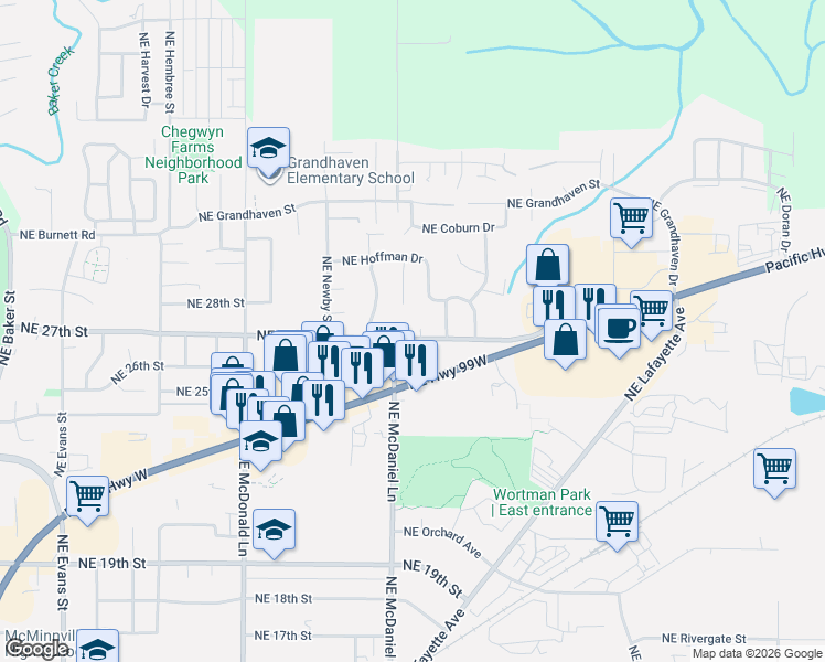 map of restaurants, bars, coffee shops, grocery stores, and more near in McMinnville