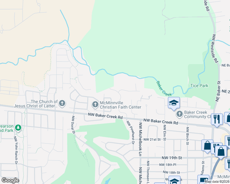 map of restaurants, bars, coffee shops, grocery stores, and more near 2775 Northwest Pinehurst Drive in McMinnville