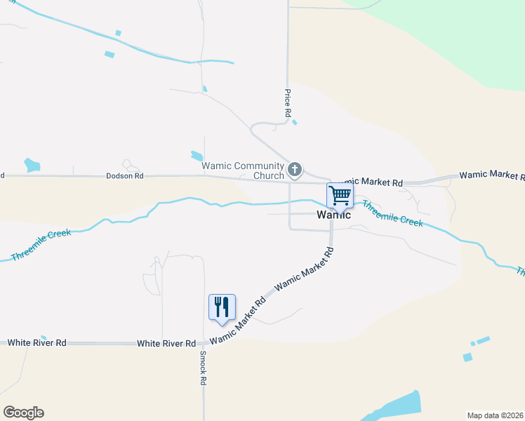 map of restaurants, bars, coffee shops, grocery stores, and more near 80107 Pioneer Street in Tygh Valley