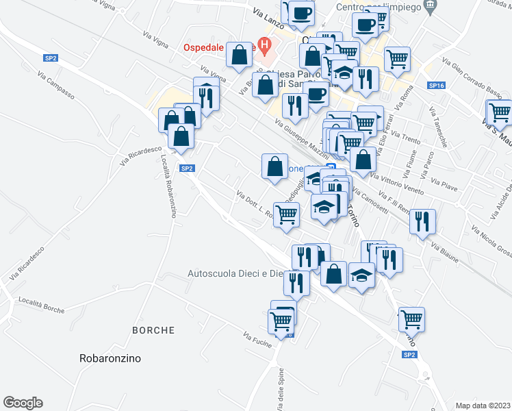 map of restaurants, bars, coffee shops, grocery stores, and more near 20 Via Fratelli Cervi in Ciriè