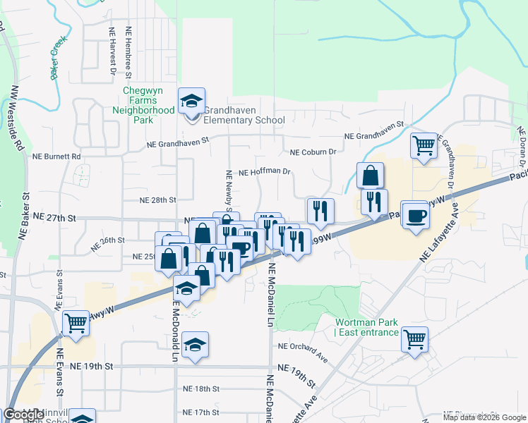 map of restaurants, bars, coffee shops, grocery stores, and more near in McMinnville