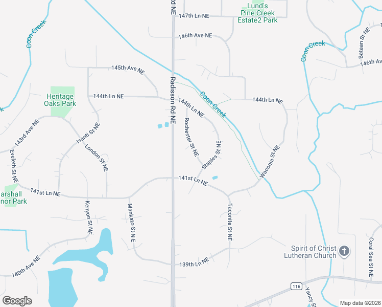 map of restaurants, bars, coffee shops, grocery stores, and more near 14254 Rochester Street Northeast in Ham Lake