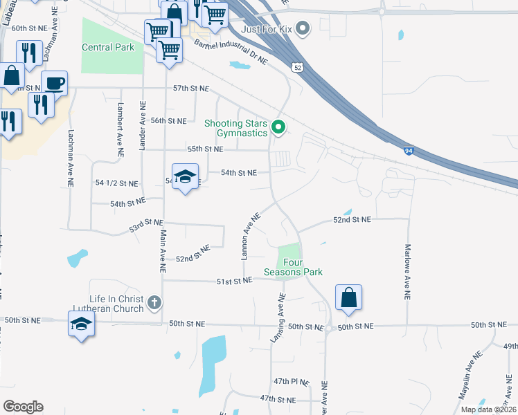 map of restaurants, bars, coffee shops, grocery stores, and more near 5273 Lannon Avenue Northeast in Albertville