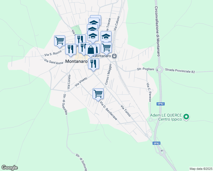 map of restaurants, bars, coffee shops, grocery stores, and more near 35 Corso I Maggio in Montanaro