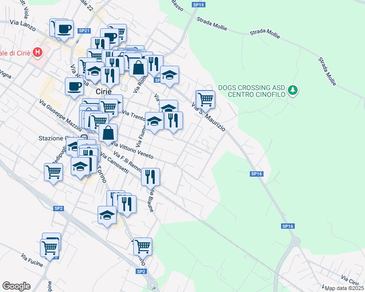 map of restaurants, bars, coffee shops, grocery stores, and more near 32 Via Generale Gazzera in Ciriè