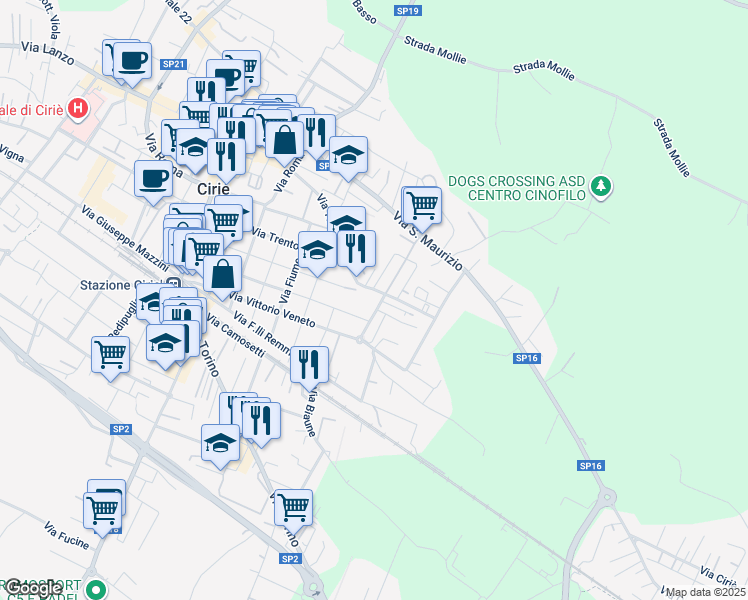 map of restaurants, bars, coffee shops, grocery stores, and more near 32 Via Generale Gazzera in Ciriè