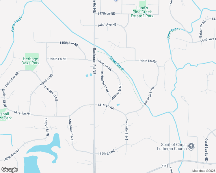map of restaurants, bars, coffee shops, grocery stores, and more near 14254 Rochester Street Northeast in Ham Lake