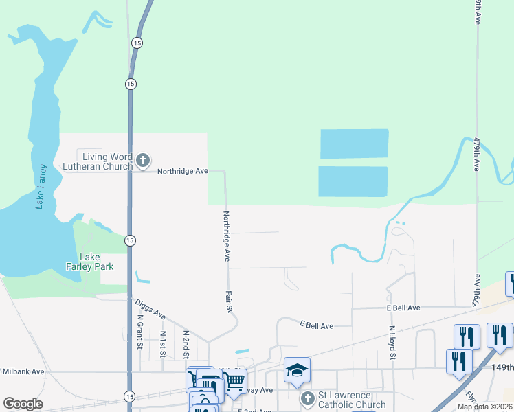 map of restaurants, bars, coffee shops, grocery stores, and more near 501 Haddy Avenue in Milbank
