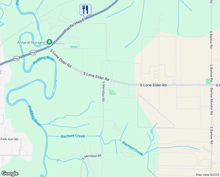 map of restaurants, bars, coffee shops, grocery stores, and more near 26050 South Meridian Road in Aurora
