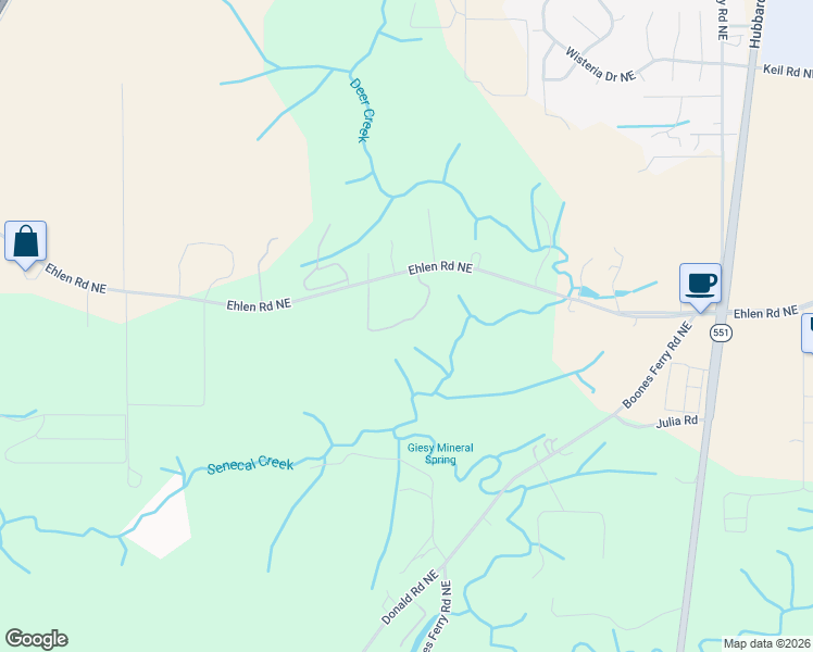 map of restaurants, bars, coffee shops, grocery stores, and more near 13424 Ehlen Road Northeast in Aurora